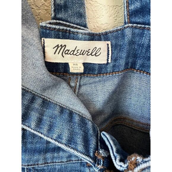 Madewell Skinny Denim Overalls in Kemp Wash Bibs Jeans Raw Frayed Hem Size XS - Picture 6 of 7